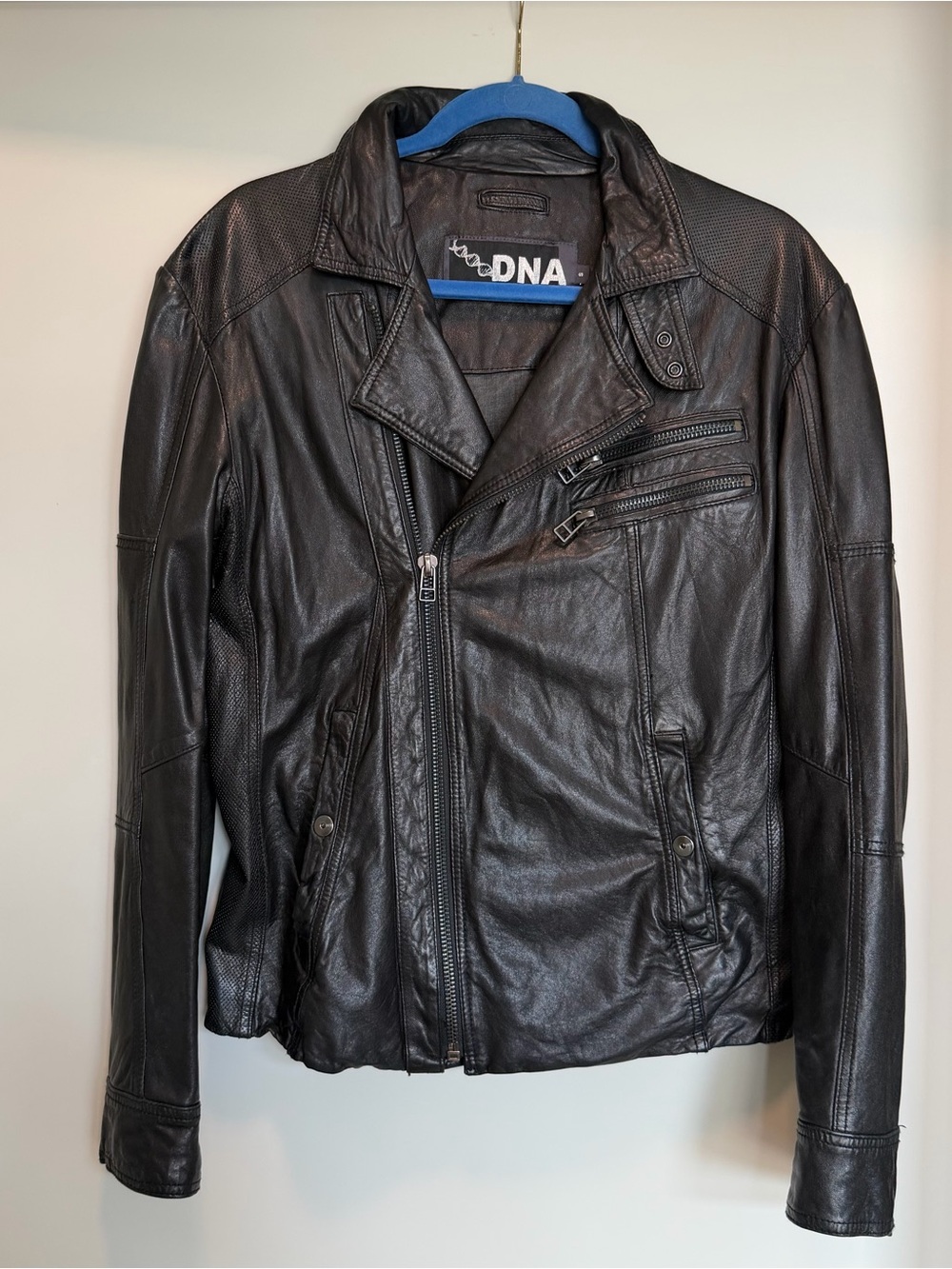 Men's Black Leather Moto Jacket by DNA